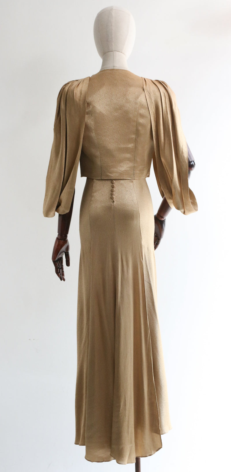 "Liquid Gold" Vintage 1930's Gold Satin Dress & Jacket UK 6-8 US 2-4