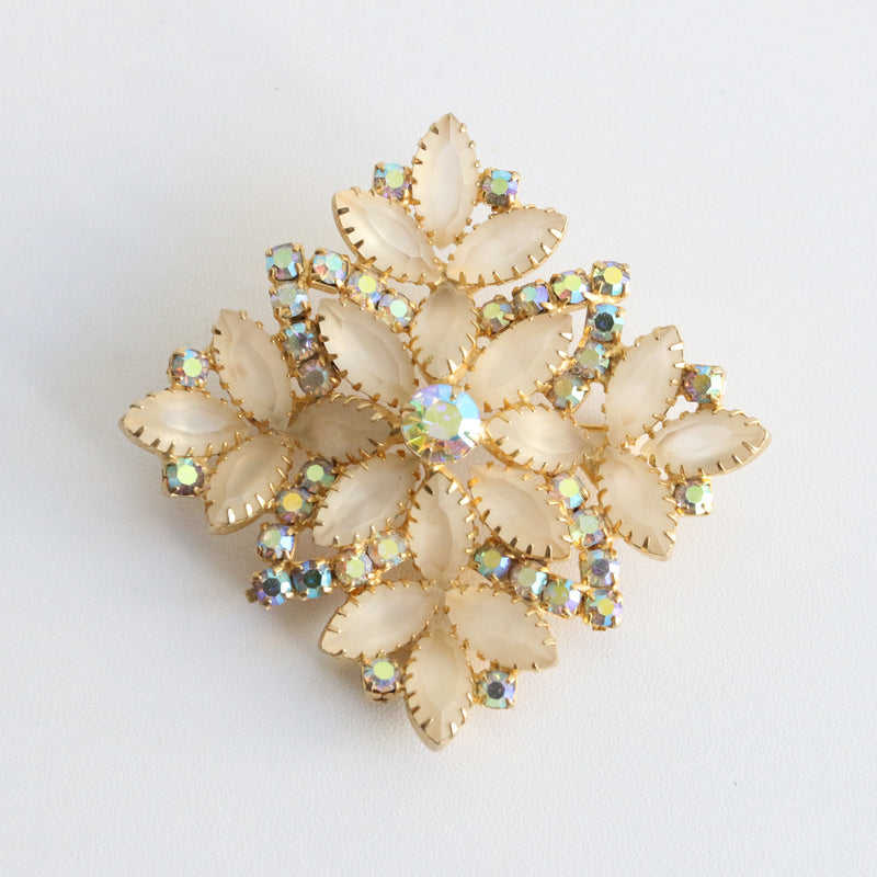 "Frosted Iridescence" Vintage 1950's Iridescent Rhinestone & Frosted Glass Demi-Parure Set