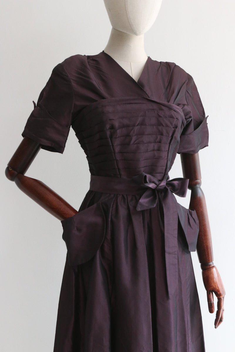 "Mauve Taffeta" Vintage 1940's Mauve Silk Taffeta Dress UK 10 US 6