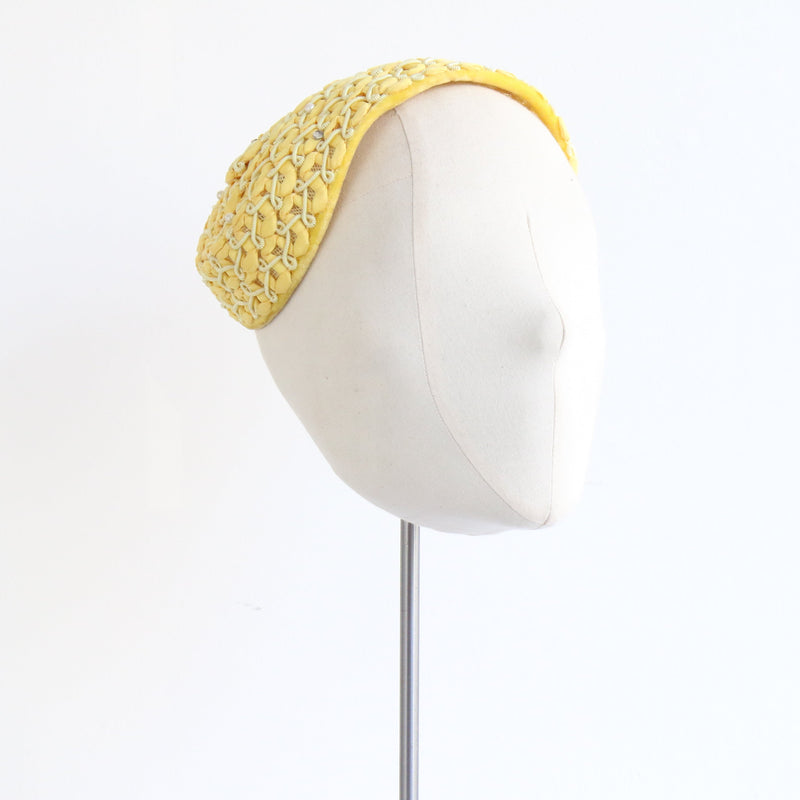 "Meadow Yellow Soutache" Vintage 1950's Yellow Soutache & Rhinestone Bandeau Hat