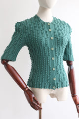"Textural Teal" Vintage 1940's Teal Knitted Cardigan UK 8-10 US 4-6