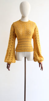 "Yellow & Gold" Vintage 1970's Yellow & Gold Knitted Jumper UK 14 US 10