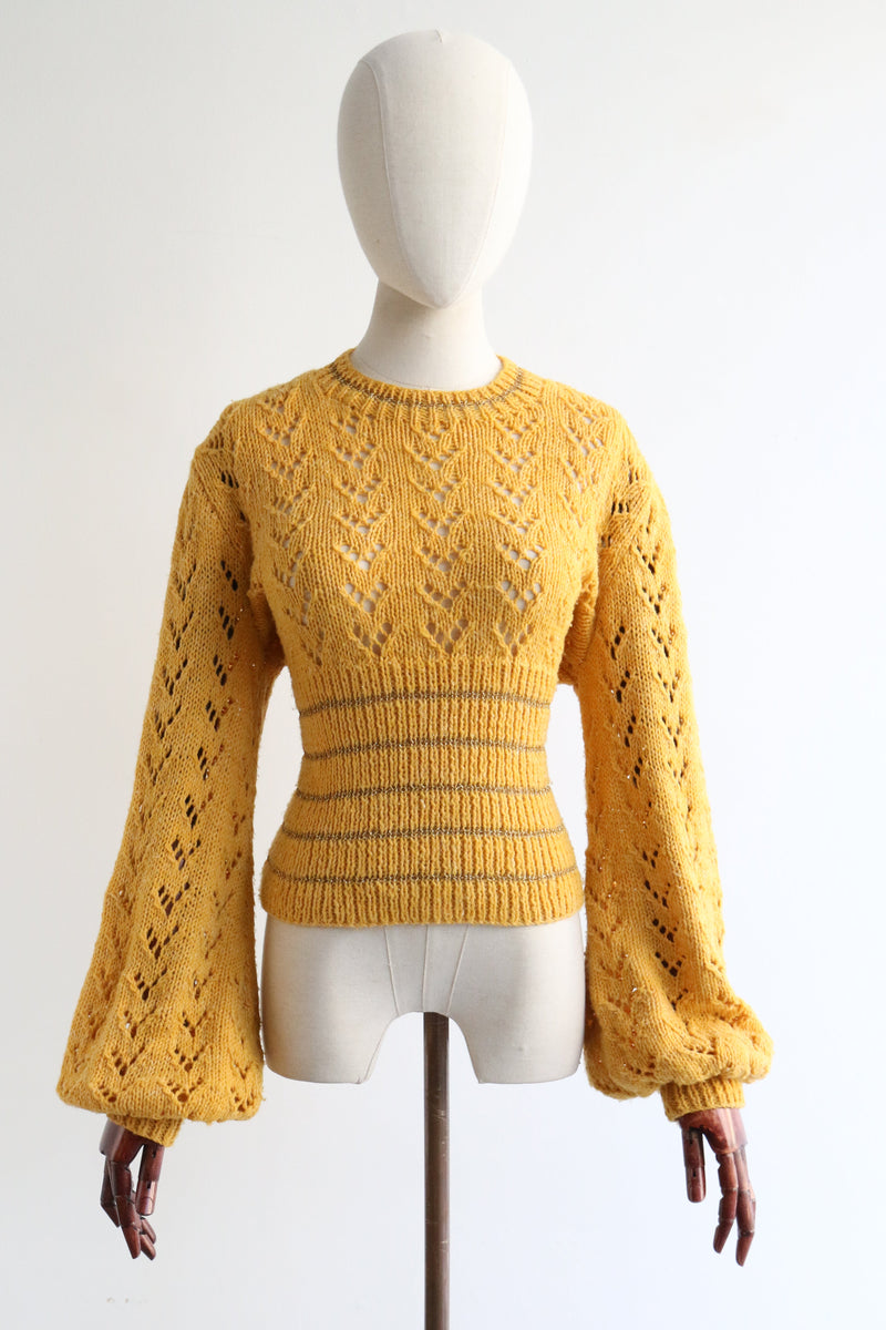 "Yellow & Gold" Vintage 1970's Yellow & Gold Knitted Jumper UK 14 US 10
