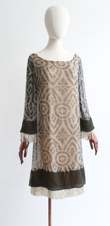"Silk Chiffon Beads & Fringe" Vintage 1960's Silk Beaded & Fringed Dress UK 10 US 6