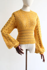 "Yellow & Gold" Vintage 1970's Yellow & Gold Knitted Jumper UK 14 US 10