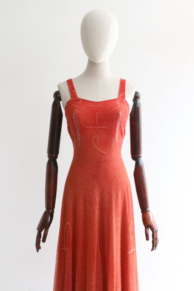 "Trailing Soutache & Glass Beadwork" Vintage 1940's Soutache & Bead Evening Dress UK 12 US 8