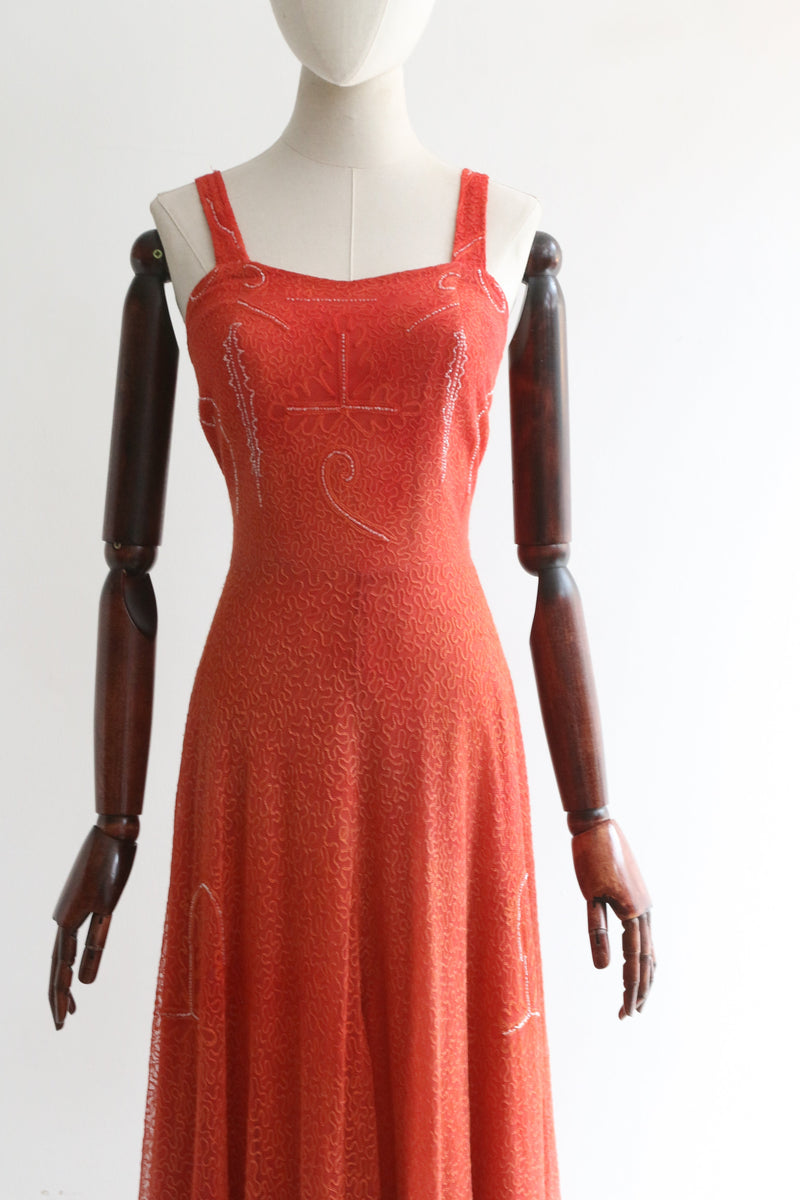 "Trailing Soutache & Glass Beadwork" Vintage 1940's Soutache & Bead Evening Dress UK 12 US 8