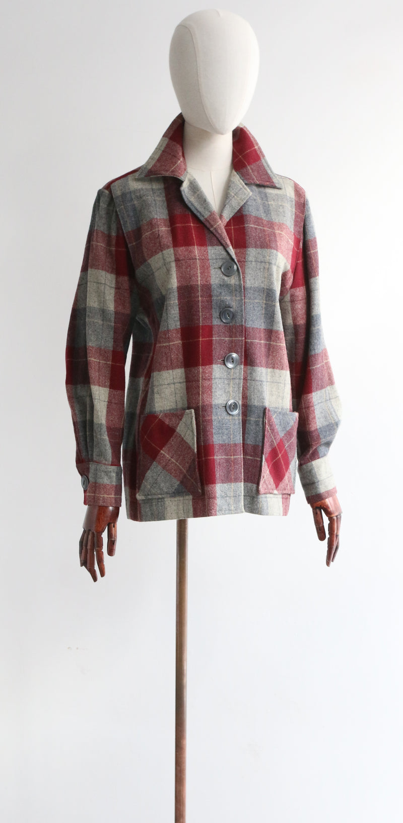 "Burgundy Plaid" Vintage 1940's Plaid Wool Jacket UK 12-14 US 8-10
