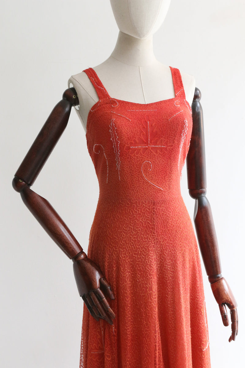 "Trailing Soutache & Glass Beadwork" Vintage 1940's Soutache & Bead Evening Dress UK 12 US 8