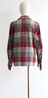 "Burgundy Plaid" Vintage 1940's Plaid Wool Jacket UK 12-14 US 8-10