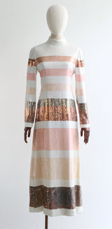 "Sequin Vision" Vintage 1960's Teal Traina Sequin Dress UK 12 US 8