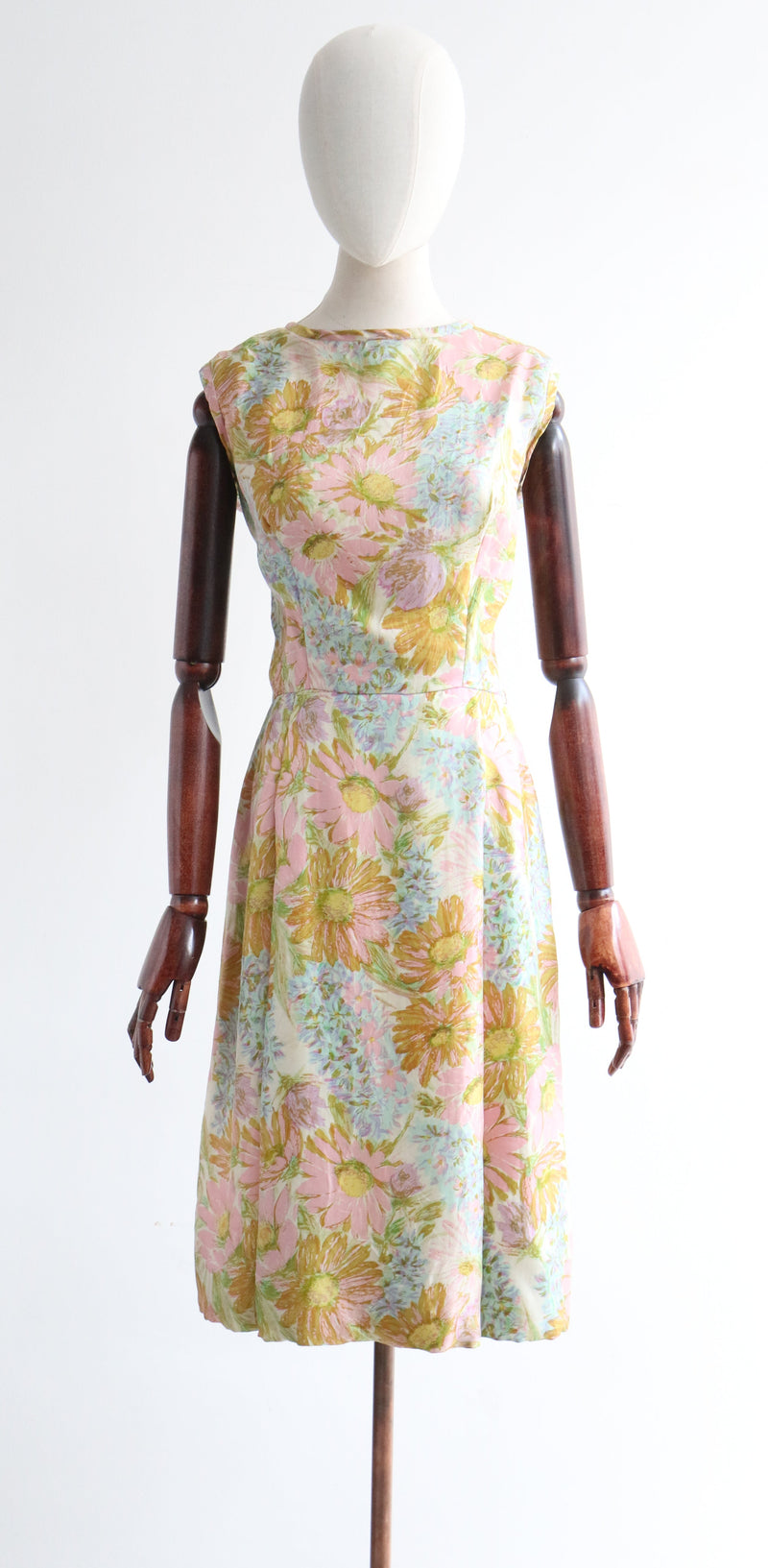 "Silk Floral Fields" Vintage Late 1950's Silk Suzy Perette Dress UK 10 US 6