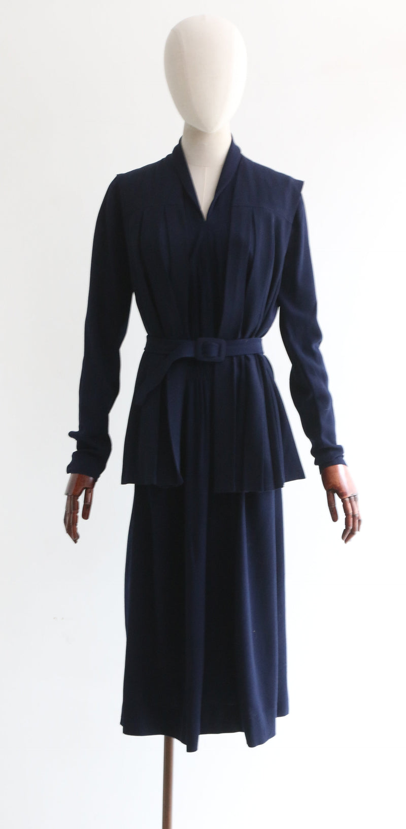"Deep Navy Pleats" Vintage 1930's Deep Navy Pleated Dress & Waistcoat UK 12 US 8