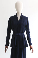 "Deep Navy Pleats" Vintage 1930's Deep Navy Pleated Dress & Waistcoat UK 12 US 8
