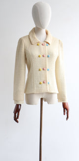 "Pastel Buttons" Vintage 1950's Pastel Button Cream Knitted Cardigan UK 10-12 US 6-8