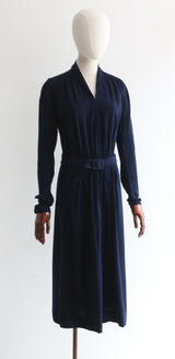 "Deep Navy Pleats" Vintage 1930's Deep Navy Pleated Dress & Waistcoat UK 12 US 8