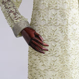 "Pale Yellow & Silver Beadwork" Vintage 1960's Pale Yellow Lace Beaded Dress UK 10-12 US 6-8