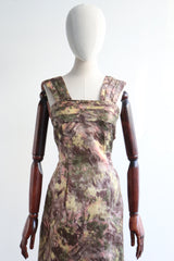 "Floral Watersilk Pleats" Vintage 1950's Floral Watersilk Pleated Dress UK 12 US 8