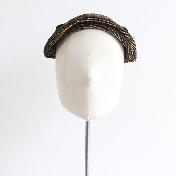 "Madame Dumoulin" Vintage 1930's French Gold Metal & Velvet Hat