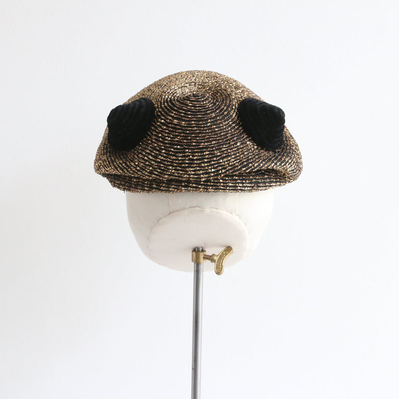 "Madame Dumoulin" Vintage 1930's French Gold Metal & Velvet Hat