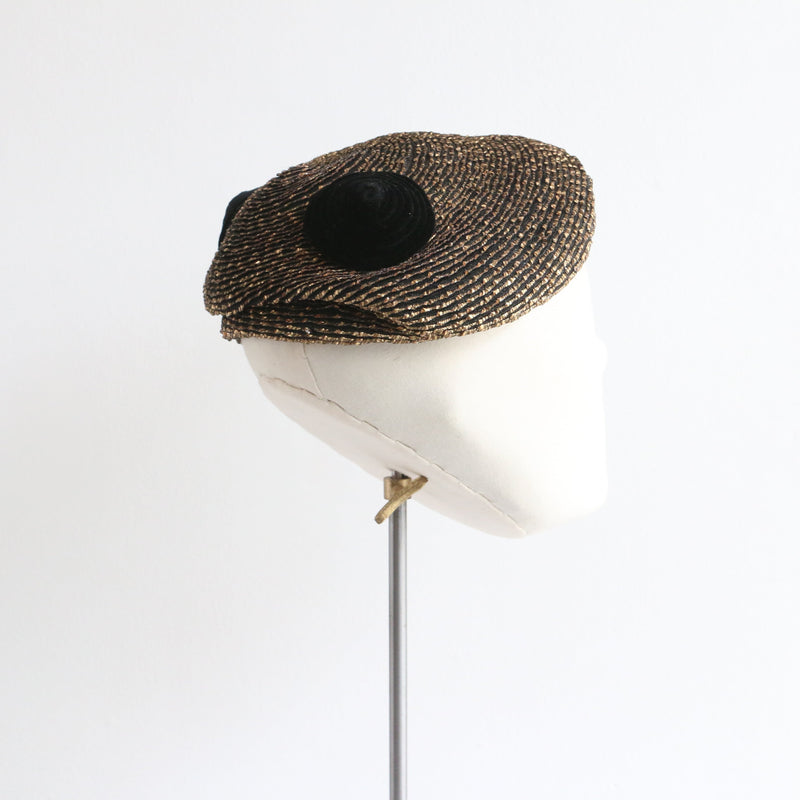 "Madame Dumoulin" Vintage 1930's French Gold Metal & Velvet Hat
