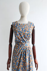 "Silk Pleated Checkers" Vintage 1950's Silk Pleated Check Print Dress UK 12 US 8