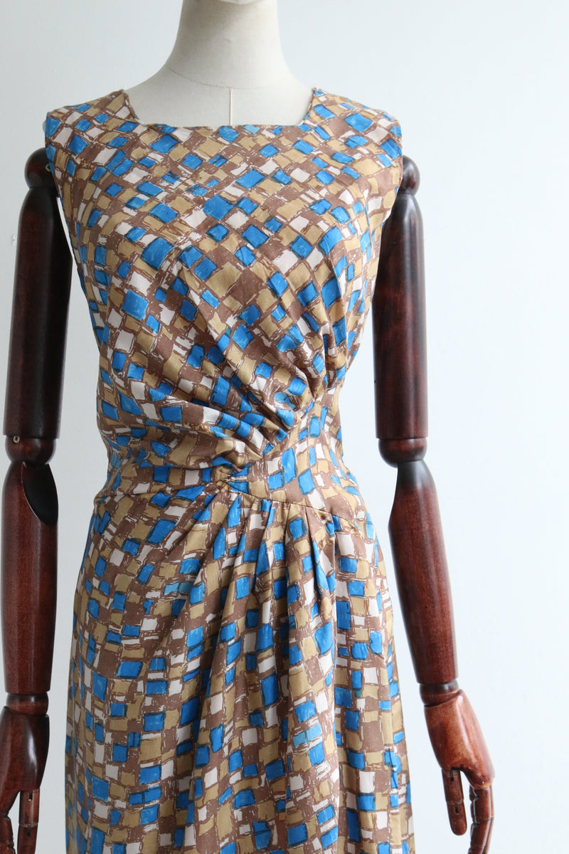 "Silk Pleated Checkers" Vintage 1950's Silk Pleated Check Print Dress UK 12 US 8