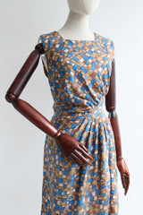 "Silk Pleated Checkers" Vintage 1950's Silk Pleated Check Print Dress UK 12 US 8