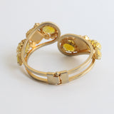 "Lemon & Amber" Vintage 1960's Glass Bead & Rhinestone Clamper Bangle