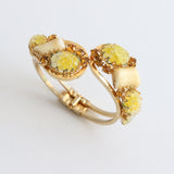 "Lemon & Amber" Vintage 1960's Glass Bead & Rhinestone Clamper Bangle
