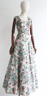 "Blue Roses" Vintage 1950's Cotton Floral Dress UK 10 US 6