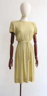 "Polkadots & Rhinestones" Vintage 1940's Polkadot Rhinestone Embellished Dress UK 6 US 2