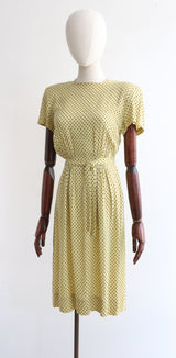 "Polkadots & Rhinestones" Vintage 1940's Polkadot Rhinestone Embellished Dress UK 6 US 2