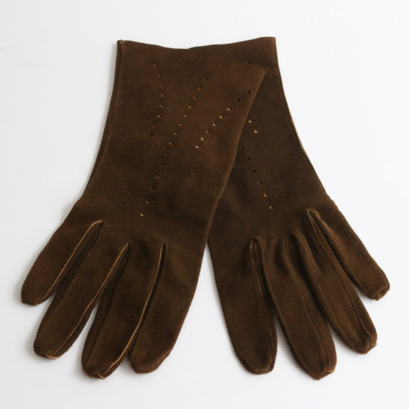 "Brown Leather" Vintage 1940's CC41 Brown Leather Gloves UK 7