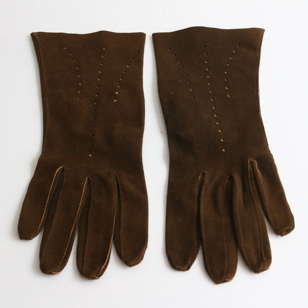 "Brown Leather" Vintage 1940's CC41 Brown Leather Gloves UK 7