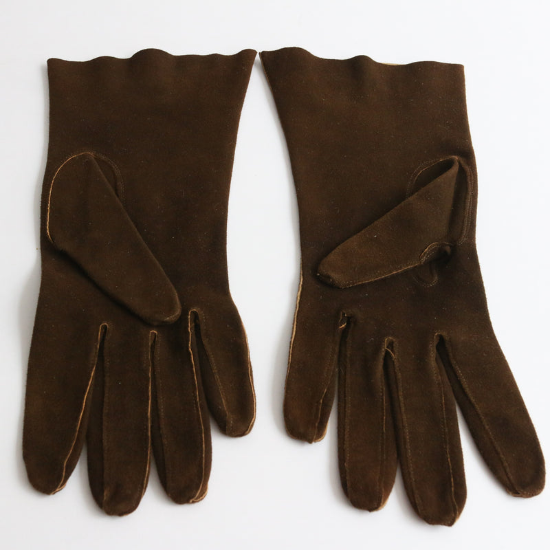 "Brown Leather" Vintage 1940's CC41 Brown Leather Gloves UK 7