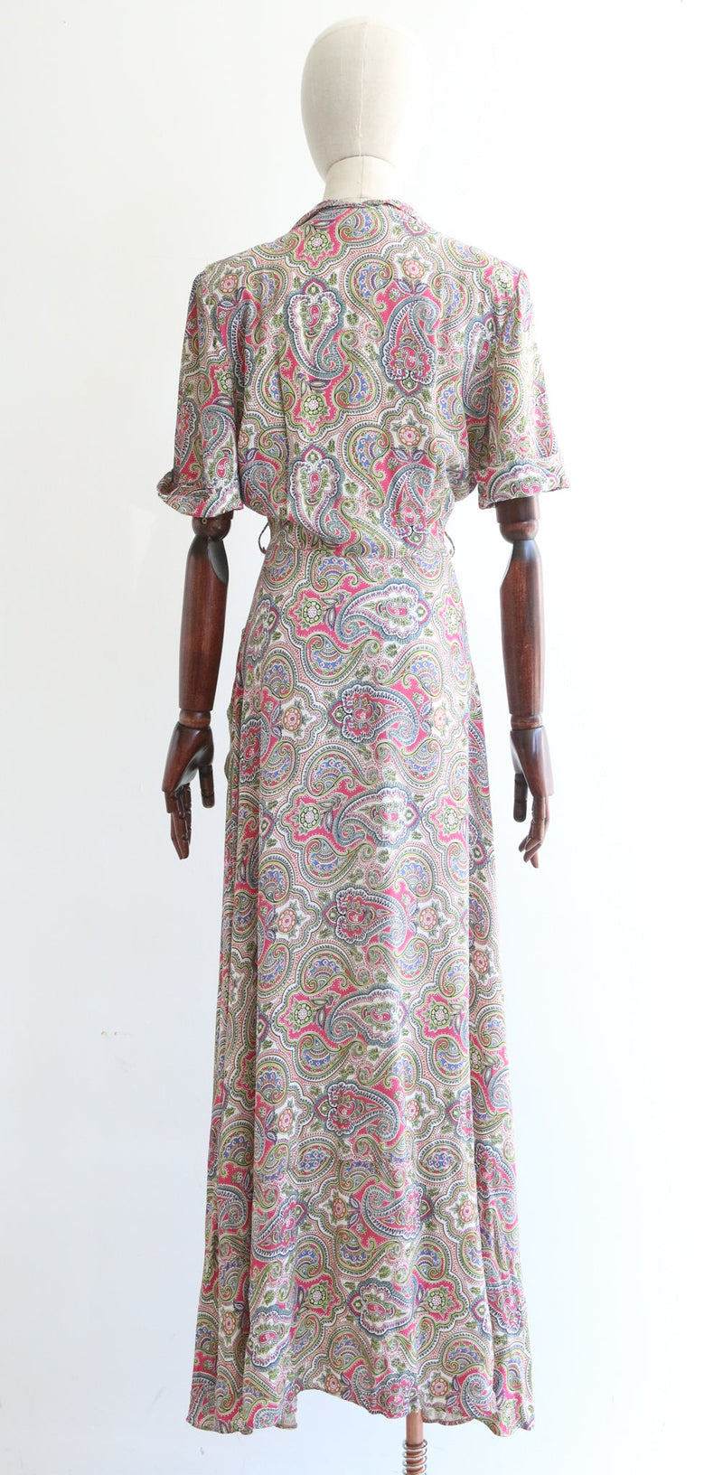 "Lime Paisley" Vintage 1930's Silk Paisley Dress UK 10-12 US 6-8