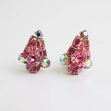 "Rose Rhinestones" Vintage 1950's Rose Rhinestone Weiss Clip on Earrings
