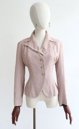 "Pink & Grey Dogtooth" Vintage 1940's Pink & Grey Dogtooth Silk Jacket UK 10 US 6