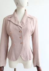 "Pink & Grey Dogtooth" Vintage 1940's Pink & Grey Dogtooth Silk Jacket UK 10 US 6