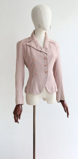 "Pink & Grey Dogtooth" Vintage 1940's Pink & Grey Dogtooth Silk Jacket UK 10 US 6