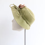 "Blush Silk Velvet & Green Felt" Vintage 1940's Green Felt & Silk Velvet Hat