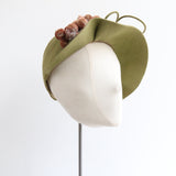 "Blush Silk Velvet & Green Felt" Vintage 1940's Green Felt & Silk Velvet Hat