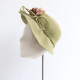 "Blush Silk Velvet & Green Felt" Vintage 1940's Green Felt & Silk Velvet Hat