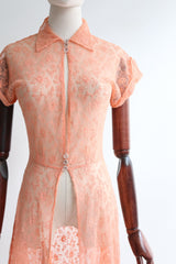 "Apricot Lace" Vintage 1940's Apricot Floral Lace Overdress UK 8 US 4