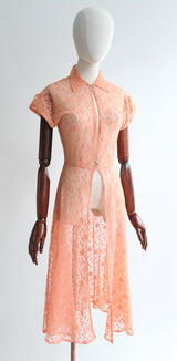 "Apricot Lace" Vintage 1940's Apricot Floral Lace Overdress UK 8 US 4