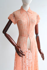 "Apricot Lace" Vintage 1940's Apricot Floral Lace Overdress UK 8 US 4