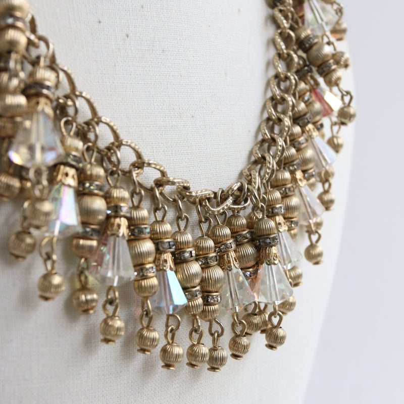 "Iridescent Droplets" Vintage 1950's Glass & Rhinestone Droplet Necklace