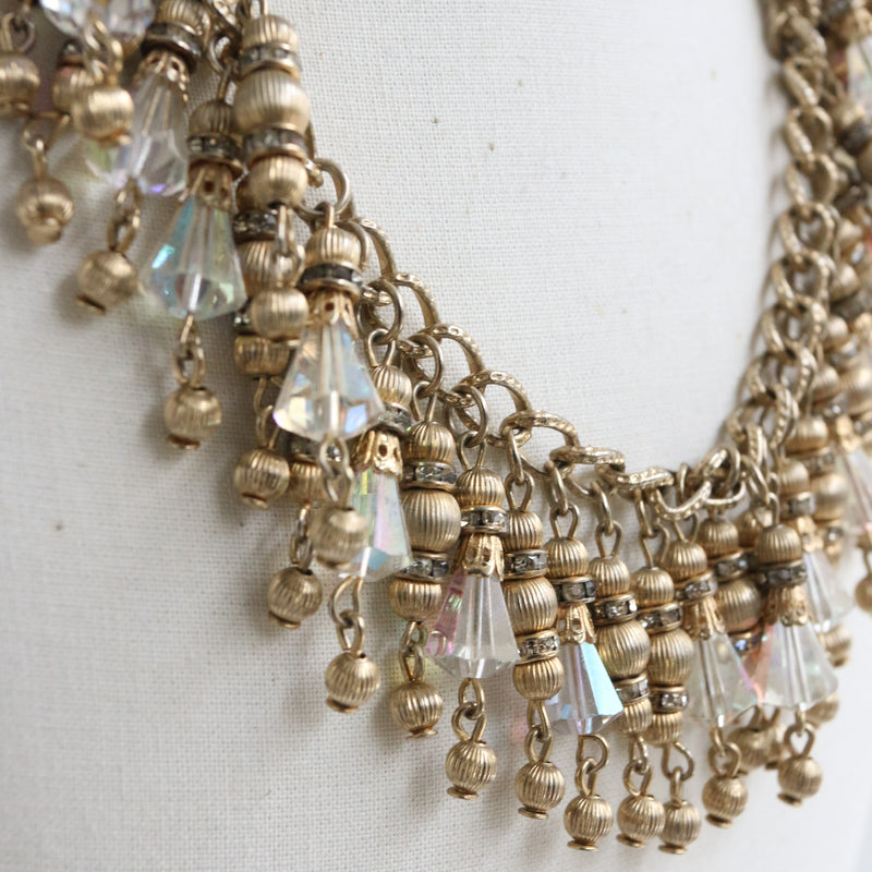 "Iridescent Droplets" Vintage 1950's Glass & Rhinestone Droplet Necklace