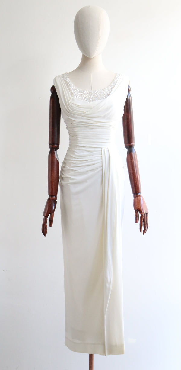 "Draped & Pleated Sequins" Vintage 1950's Draped & Pleated Dress  UK 10-12 US 6-8